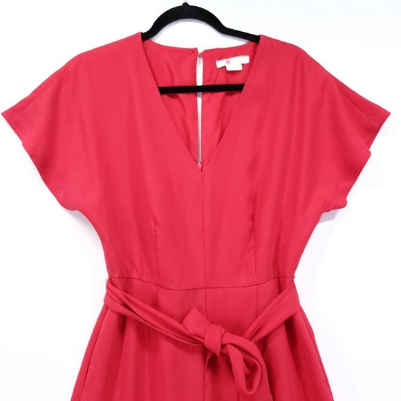 Boden Romilly Jumpsuit Size 4R Belted With Pockets Wide Cropped Leg Red V-Neck - Picture 4 of 14